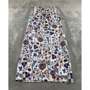 HM Womens Floral Paisley Pleated Neck Sleeveless Shift Dress White Blue Size 2